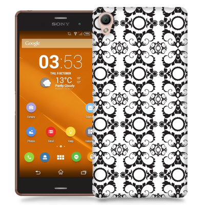 Skal till Sony Xperia Z3 - Mönstrad tapet - Vit/Svart