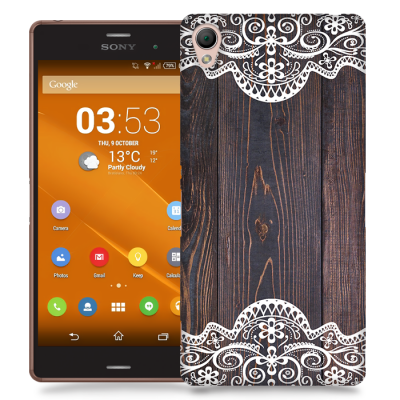 Skal till Sony Xperia Z3 - Mörkt trä med spetsmönster