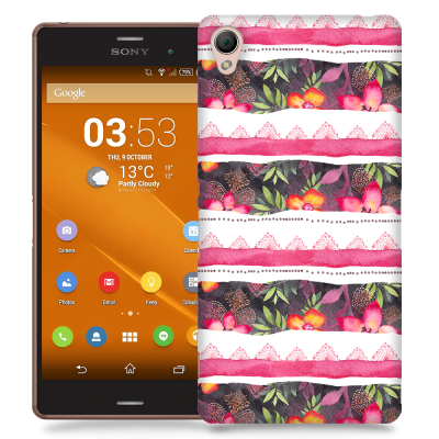 Skal till Sony Xperia Z3 - Ränder - Blommor