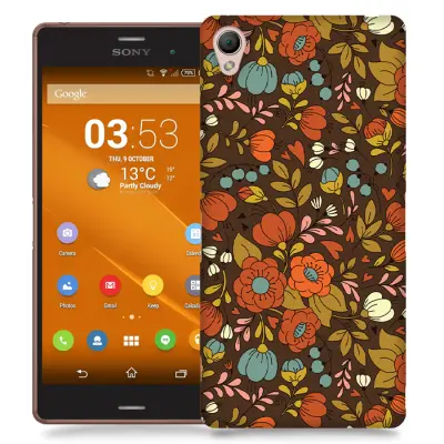 Skal till Sony Xperia Z3 - Retro Blommor - Brun