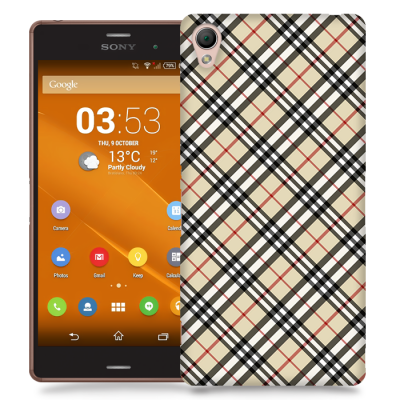 Skal till Sony Xperia Z3 - Rutig diagonal - Beige