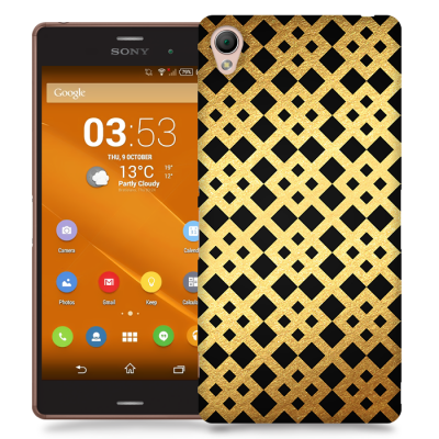 Skal till Sony Xperia Z3 - Rutmönster - Guld/Svart