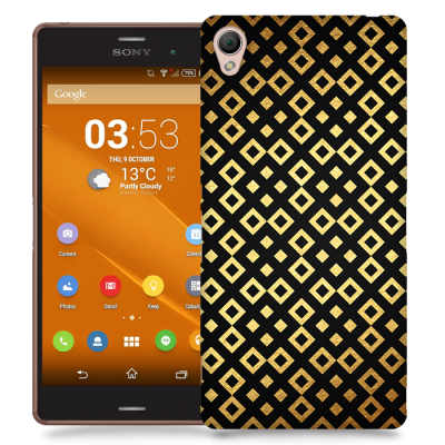 Skal till Sony Xperia Z3 - Rutmönster - Svart/Guld