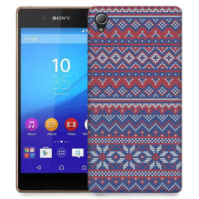 Skal till Sony Xperia Z3+ - Stickat - Blå/Röd