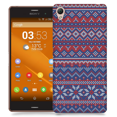 Skal till Sony Xperia Z3 - Stickat - Blå/Röd