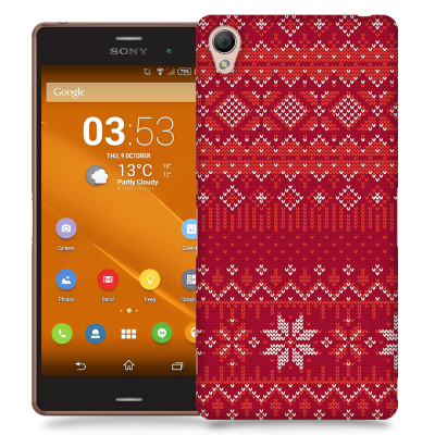 Skal till Sony Xperia Z3 - Stickat - Röd/Vit