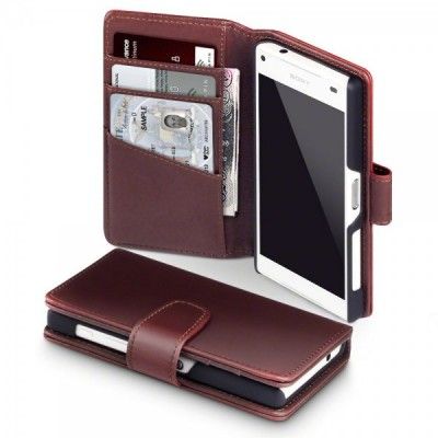 Plånboksfodral av äkta läder till Sony Xperia Z5 compact - Brun