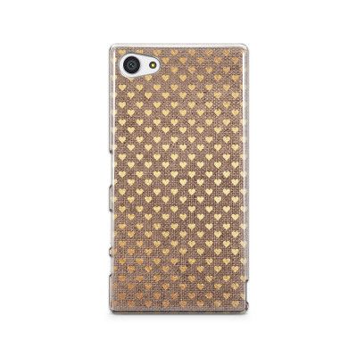 Skal till Sony Xperia Z5 Compact - Canvas Hjärtan - Guld/Brun