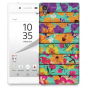 Skal till Sony Xperia Z5 Premium - Blommor - turkost trä
