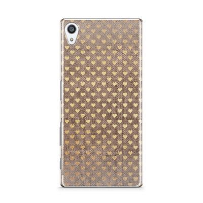 Skal till Sony Xperia Z5 Premium - Canvas Hjärtan - Guld/Brun
