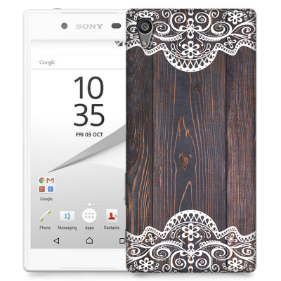 Skal till Sony Xperia Z5 Premium - Mörkt trä med spetsmönster