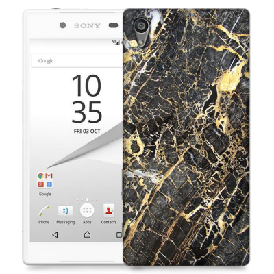 Skal till Sony Xperia Z5 Premium - Marble - Svart/Gul