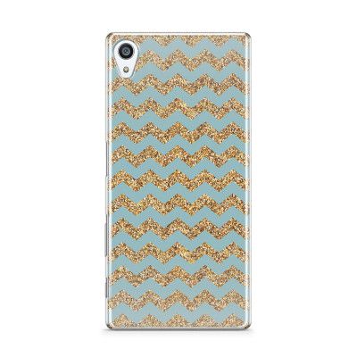 Skal till Sony Xperia Z5 Premium - Ränder - Guld/Blå