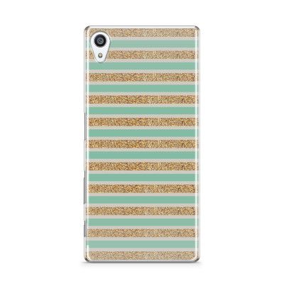 Skal till Sony Xperia Z5 Premium - Ränder - Guld/Grön