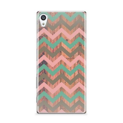 Skal till Sony Xperia Z5 Premium - Ränder - Rosa/Wood