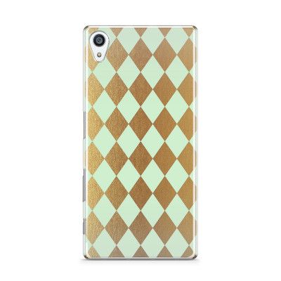 Skal till Sony Xperia Z5 Premium - Rutig - Guld/Mint