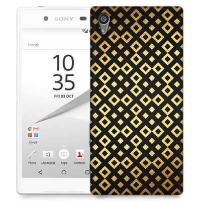 Skal till Sony Xperia Z5 Premium - Rutmönster - Svart/Guld