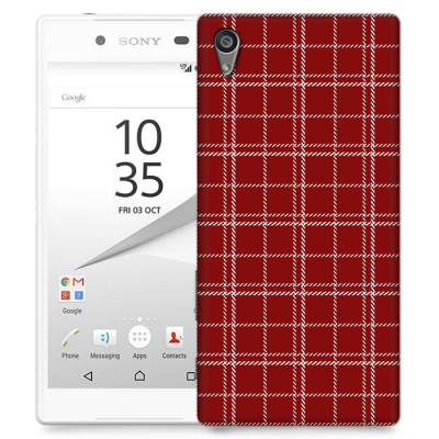 Skal till Sony Xperia Z5 Premium - Sömmar - Rutmönster Röd