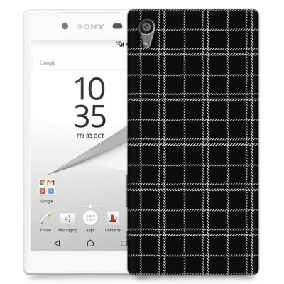 Skal till Sony Xperia Z5 Premium - Sömmar - Rutmönster Svart