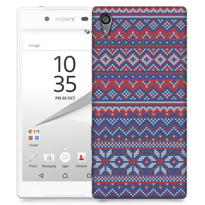 Skal till Sony Xperia Z5 Premium - Stickat - Blå/Röd