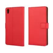 Äkta Läder Plånboksfodral läder till Sony Xperia Z5 - Röd