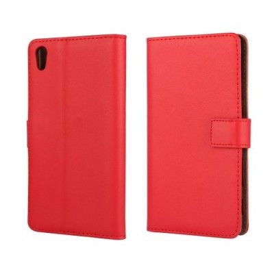 Äkta Läder Plånboksfodral läder till Sony Xperia Z5 - Röd