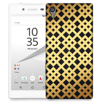 Skal till Sony Xperia Z5 - Rutmönster - Guld/Svart