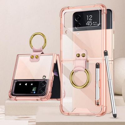 GKK Galaxy Z Flip 4 Skal Ringhållare med Stylus Penna - Rosa