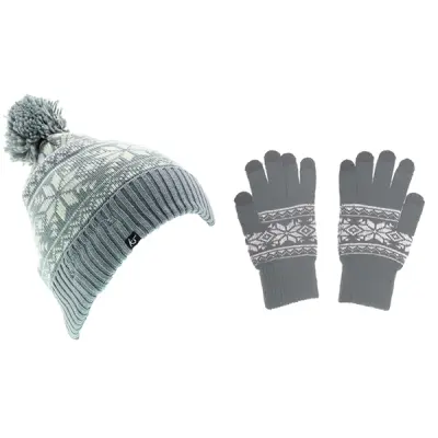 KITSOUND Mössa och Vante Kit HörlursMössa Fair Isle Grå
