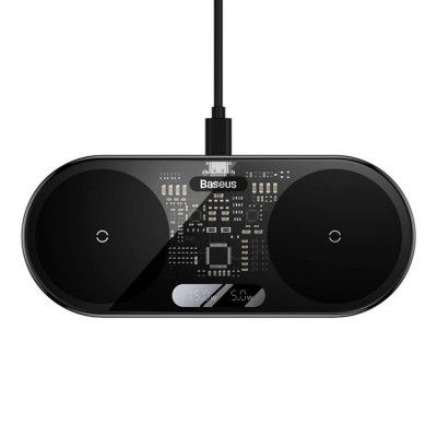 Baseus 2-in-1 Trådlös Laddare Digital LED Display 20W - Svart
