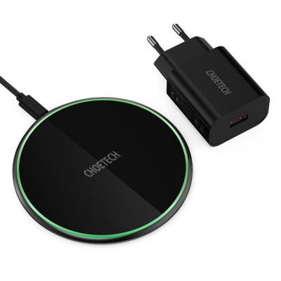 Choetech Trådlös Laddare 15W USB Typ-C kabel Adapter 18W - Svart
