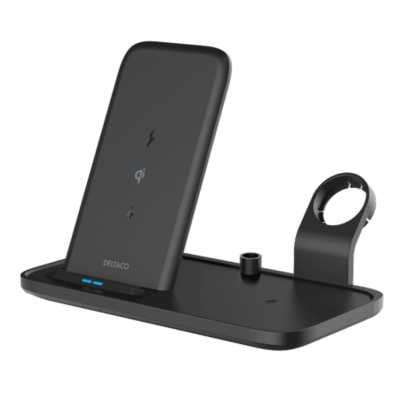 Deltaco 2in1 Qi Trådlös Laddare 10 W USB-C - Svart