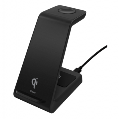 Deltaco 3in1 Qi Trådlös Laddare 15W USB-C - Svart