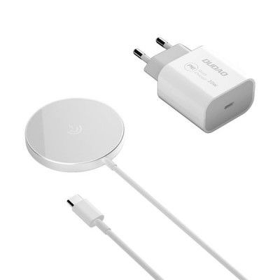 Dudao Magsafe Kit Trådlös Qi & 20W AC Laddare - Vit