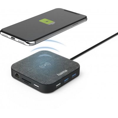 Hama USB-C Multiport Hubb med Qi-laddning