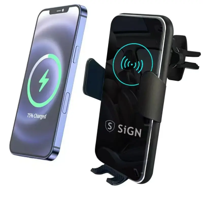 SiGN Mobilhållare för Bil med Trådlös Laddning 15W - Svart